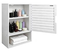 Armoire de salle de bain murale en bois - Armoire à pharmacie - Porte en rotin - Étagères réglables - Armoire murale peu encombrante - 20 x 40 x 60 cm - Blanc