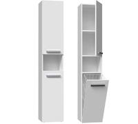 CDF Armoire de Salle de Bain Haute et étroite avec Panier à Linge, larg.: 31 cm Meuble de Rangement Adapté aux Petits Espaces, WC Couloir Blanc, 30x31x174 cm Résistant à l’Humidité