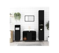 vidaXL Armoire de Salle de Bain, Colonne avec 2 Compartiments et Étagère, Meuble de Rangement avec Pieds Toilette, Moderne, Noir Bois d'Ingénierie