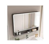 Armoire de salle de bain noire avec éclairage LED 3 portes suspendues 110 cm Miroir de salle de bain multifonction Design élégant et peu encombrant.