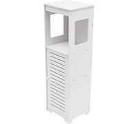 Armoire de salle de bain - Rangement WC à 3 compartiments - Grande capacité - Avec porte - PVC - Polyvalente pour la salle de bain, le bureau, le salon - Blanc