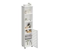 Armoire de Salle de Bain Relaxdays avec Porte, H x L x P : 167 x 30 x 40 cm, 6 niches, Armoire Haute et étroite, Blanche