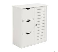 Armoire de salle de bain Relaxdays, H x L x P : 80 x 60 x 30 cm, 3 tiroirs, meuble d'appoint pour salle de bain, blanc