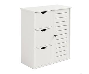 Armoire de salle de bain Relaxdays, H x L x P : 80 x 60 x 30 cm, 3 tiroirs, meuble d'appoint pour salle de bain, blanc