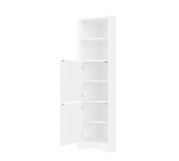 Armoire de salle de bain triangulaire avec deux étagères ouvertes, cloisons réglables, 51,7x32x155,4 cm, Blanc