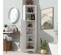 Armoire de salle de bain triangulaire Sweiko, entièrement laquée, deux compartiments de rangement ouverts, deux portes d'armoire, cloisons réglables, forme simple, blanc