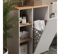Armoire de salle de bain Vicco Viktor Blanc/Artisan 68x88.2cm avec étagères ouvertes et panier à linge, Model 57509