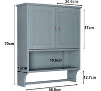 Armoire de salle de bains - Armoire à pharmacie murale - Double porte - Étagères réglables - À monter soi-même - Gris