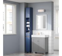 Armoire de salle de bains - BZR34-II-SH - Tablettes réglables en bois massif - Faible encombrement - Forme étroite et haute - A monter soi-même - Bleu