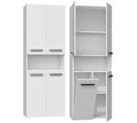 Armoire de salle de bains NEL DK 1K 60cm - Blanc mat - Support de pilier - 5 étagères - 1 panier