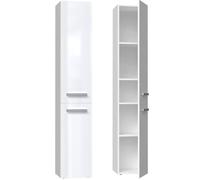 CDF Armoire de Salle de Bain Haute et étroite sans Panier à Linge, larg.: 31 cm Meuble de Rangement Adapté aux Petits Espaces, WC Couloir Blanc Brillance, 30x31x174 cm Résistant à l’Humidité