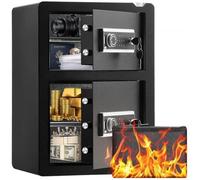 Armoire de sécurité électronique - Capacité : 99 litres - Double porte - Deux pieds réglables - Serrure numérique avec clavier + clé - Inclut un sac ignifuge pour l'argent - Noir