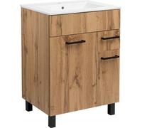 Armoire de toilette avec lavabo sur pied 60 x 47 cm Chêne Wotan Pieds noirs