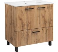 Armoire de toilette avec lavabo sur pied 80 x 47 cm Chêne Wotan Pieds noirs
