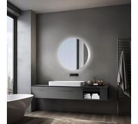 Armoire de Toilette Lumineuse Talos Silver Picasso Style Ø80 cm - Meuble de Salle de Bain avec Miroir et 2 étagères - Aluminium - Fond Miroir