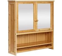 Armoire De Toilette Hwc-B18, Armoire De Toilette Suspendue, 3 Étagères 2 Portes Miroir Bambou 62x66x15cm Multicolore