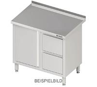 Armoire de travail avec porte battante, 1000x600x850 mm, avec bloc de 2 tiroirs à gauche, sans rebord, soudée
