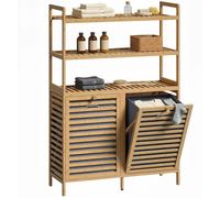 Armoire de tri pour linge - Panier à linge - 2 compartiments - 2 portes coulissantes - 2 tiroirs - Bambou - 80 x 30 x 118 cm - Naturel