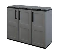 Armoire de tri Selectif 3 Sacs Gris - Meuble de Recyclage Int / Ext - Dimensions 102 x 37 x 84 cm - INTEC