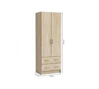 Armoire Décor chene brossé 2 portes et 2 tiroirs Classique Chambre L 61 cm