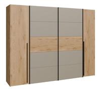 Armoire - Décor Chêne et Taupe - 2 portes battantes + 2 portes coulissantes - L270 x P61 x H210 cm - NARAGO