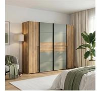 DEINE TANTE EMMA NRGS82511-M748 NARAGO Armoire pour vêtements avec Portes coulissantes à Portes coulissantes Chêne NB. / Sauge Vert env. 270 x 210 x 61 cm