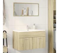 Armoire de lavabo moderne - vidaXL - Chêne noir - Bois d'ingénierie - 90x38,5x46 cm - 2 portes - Poignées argentées
