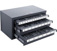 Armoire distributrice pour forets, armoire de rangement à trois tiroirs pour forets de 1/16" à 1/2", armoire distributrice en acier avec étiquettes, distributeur empilable pour le rangement des forets