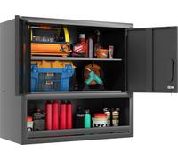 Armoire d'outils à fixer au mur, en métal, hauteur 77 cm, verrouillable. Armoire suspendue avec porte fermant omprenant 1 étagère réglable et 1 compartiment ouvert. Armoire en acier pour garag