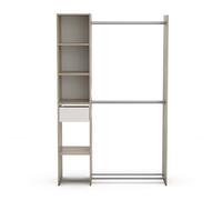 Armoire dressing avec 2 penderies, 4 étagères et 1 tiroir couleur chêne - Largeur 118 x Profondeur 39,5 x Hauteur 183 cm