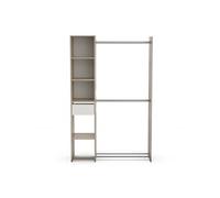 Armoire dressing avec 2 penderies, 4 étagères et 1 tiroir couleur chêne - Largeur 118 x Profondeur 39,5 x Hauteur 183 cm