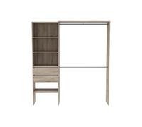 Armoire dressing avec 2 penderies, 4 étagères et 2 tiroirs couleur chêne - Largeur 184,5 x Profondeur 44,1 x Hauteur 204,5 cm