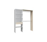 Armoire dressing avec étagère de rangement + 2 penderies + 1 tiroir coloris Blanc/chêne - Longueur 158x Hauteur 187x Profondeur 40cm - -