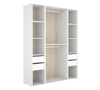 Armoire dressing avec fond arrière réversible, penderie, étagères et 4 tiroirs