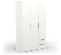 Armoire Dressing avec Penderie Moderne 3 Portes 2 Tiroirs 4 Niches - Coloris Blanc Mat - 119,4 x 51,1 x 203 cm