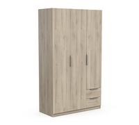 Armoire Dressing avec Penderie Moderne 3 Portes 2 Tiroirs 4 Niches - Coloris Chêne Kronberg - 119,4 x 51,1 x 203 cm