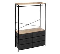 Armoire dressing en bois avec 6 tiroirs en tissu coloris naturel et métal coloris Gris Foncé