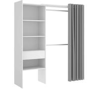 Armoire dressing extensible avec rideau + 1 tiroir coloris blanc - Longueur 110-160 x Hauteur 205 x Profondeur 50 cm