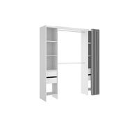 Armoire dressing extensible avec rideau + 4 tiroirs coloris blanc - Longueur 100-180 x Hauteur 203 x Profondeur 50 cm --