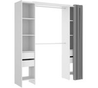 Armoire dressing extensible avec rideau + 4 tiroirs coloris blanc - Longueur 100-180 x Hauteur 203 x Profondeur 50 cm