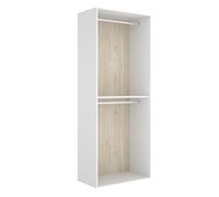 Armoire dressing ouverte avec 2 tringles et fond réversible, coloris blanc/naturel