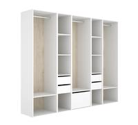 Armoire dressing ouverte avec fond arrière réversible, 3 penderies et 1 porte chaussures