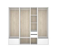 Armoire dressing ouverte avec fond arrière réversible, 3 penderies et 2 portes chaussures