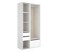 Armoire dressing ouverte avec fond réversible, 2 tiroirs, 4 étagères et porte