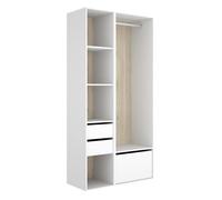 Armoire dressing ouverte avec fond réversible, 2 tiroirs, 4 étagères et porte
