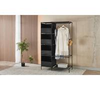 Armoire dressing ouverte avec structure en métal et tablettes en textile renforcé
