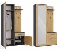Armoire « DUO » avec miroir – Armoire, tiroir, cintres et placard | Couleur : anthracite/chêne artisanal