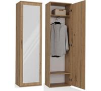 Armoire « DUO » avec miroir et 2 étagères – Armoire de couloir spacieuse | Couleur : chêne artisanal | 50 x 35 x 180 cm