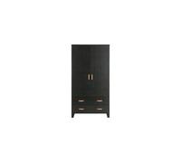 Armoire en bois de pin noir, 2 portes, 2 tiroirs, 3 étagères, avec rangement - Woood, Dian - 94x40x180 cm