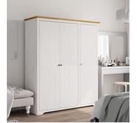Armoire en bois massif - vidaXL - 146x53,5x173 cm - Blanc marron - Bois de pin massif - 3 portes - Poignées en métal